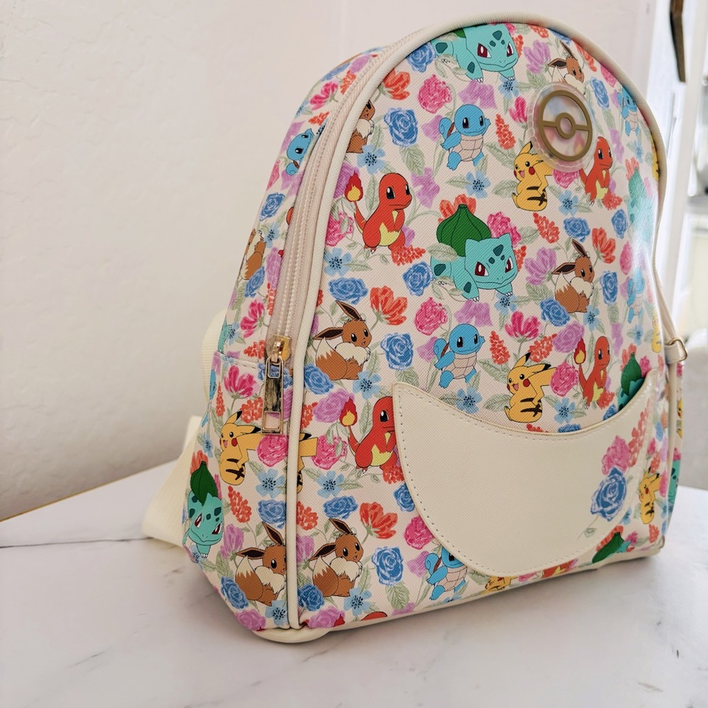 Pokemon Floral Pocket Backpack in White, Pink, Blue, Green, Yellow, Red - Picture 3 of 9